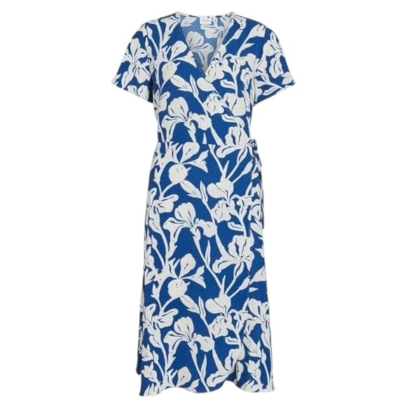 VILA Dresses & Skirts - Women's (EU 34) XS Blue White Floral Vacation Midi Flowy Tropical Wrap Dress